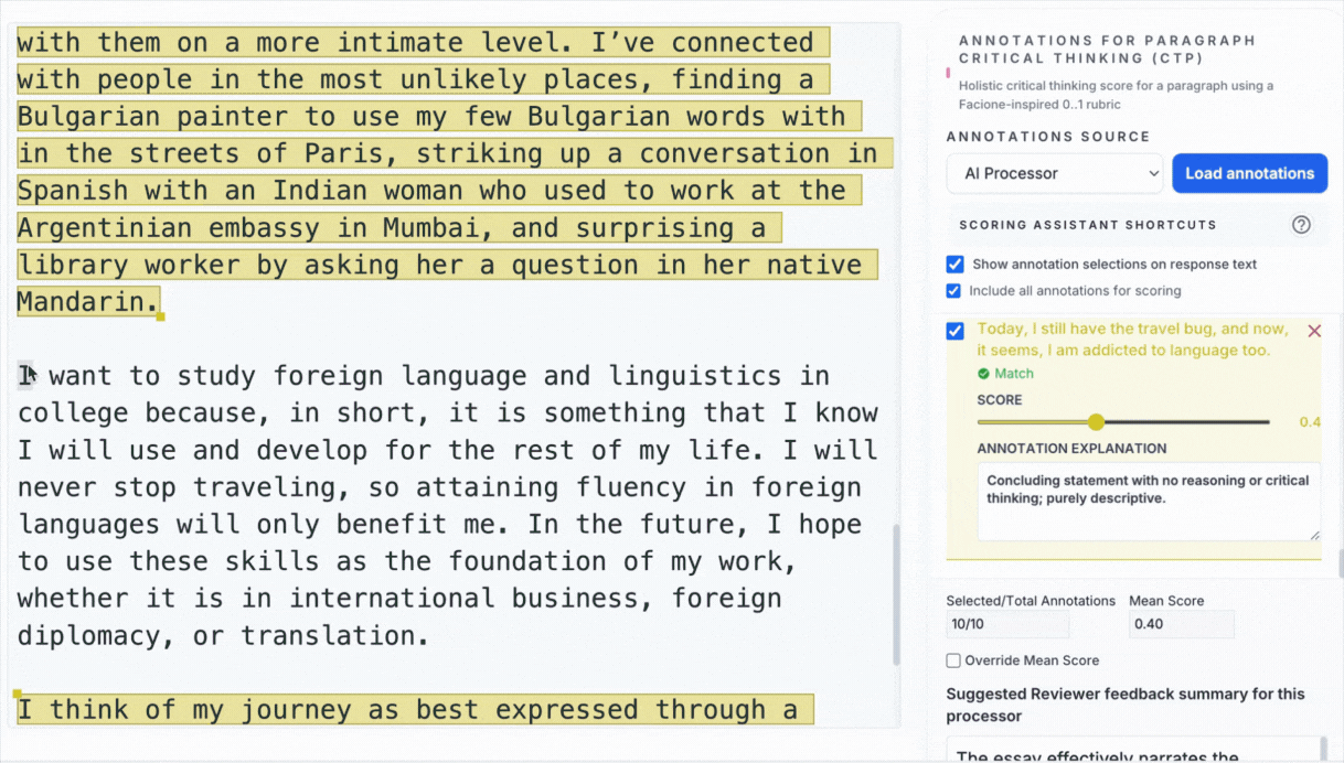 AI-assisted grading interface with annotations and suggestions