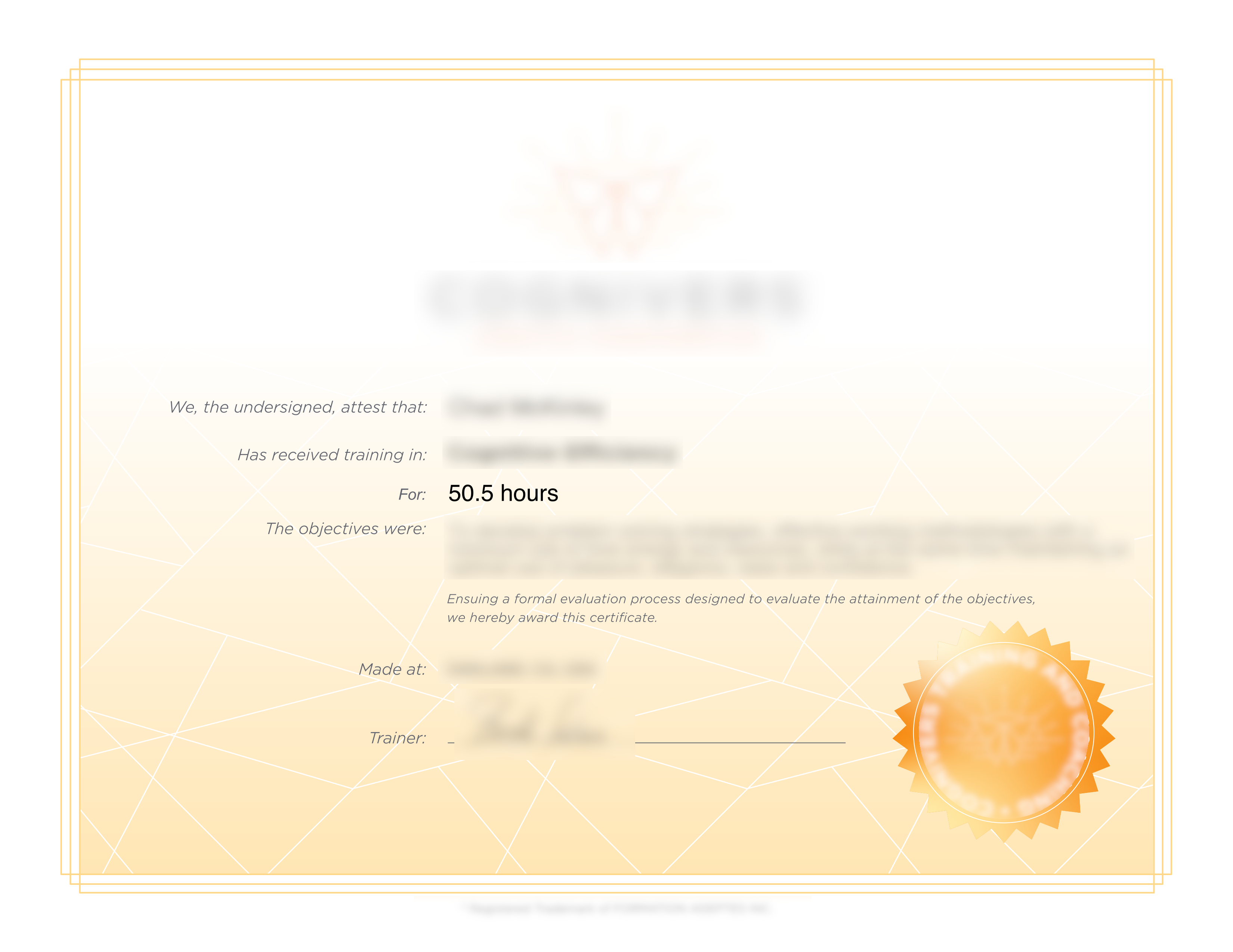 Sample course completion certificate