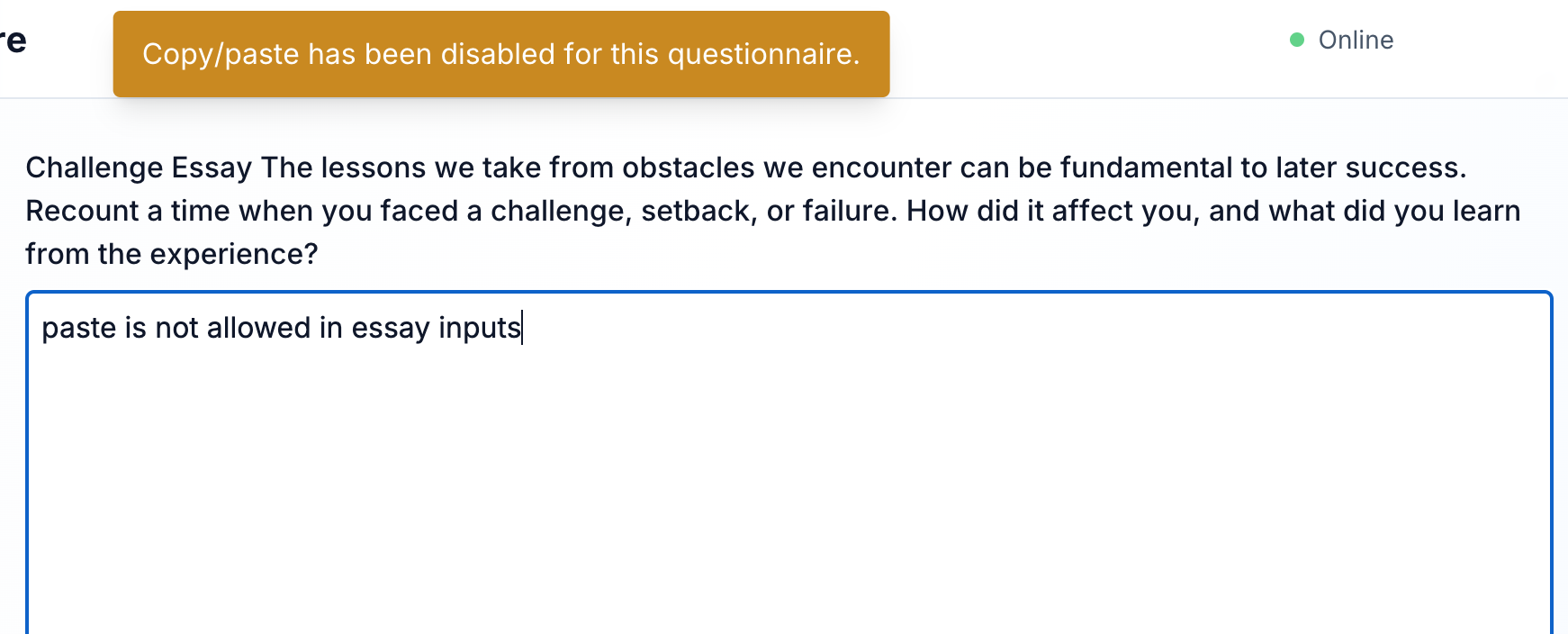 Student exam interface with security features