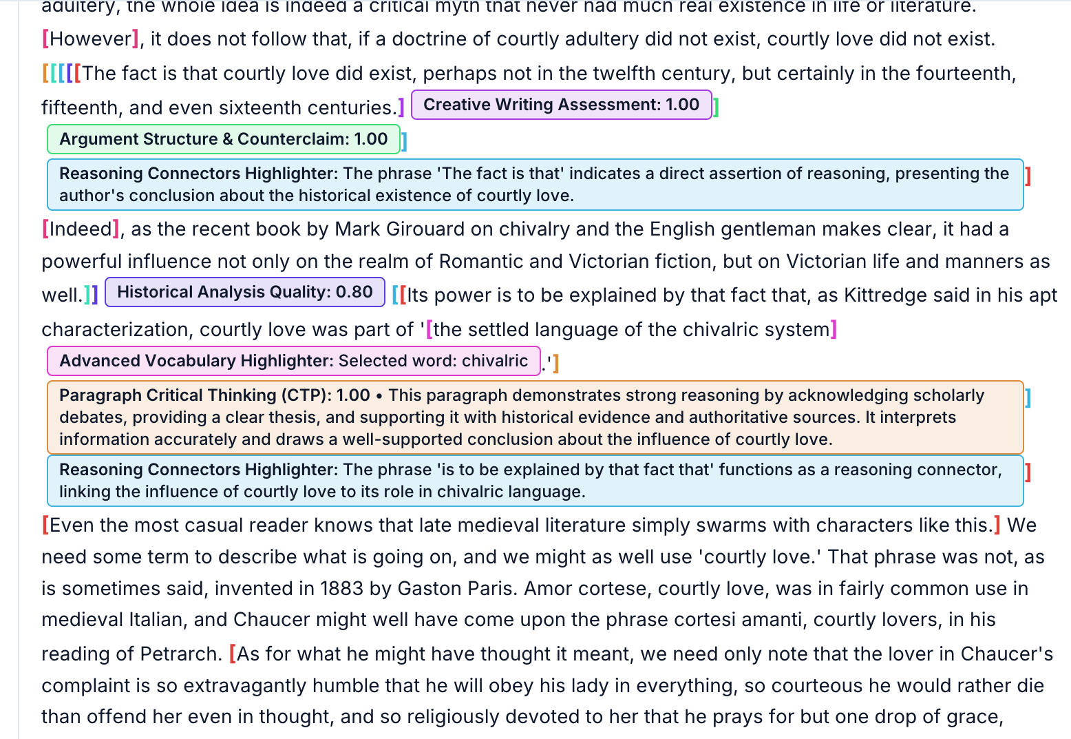 Detailed student report with scores and feedback